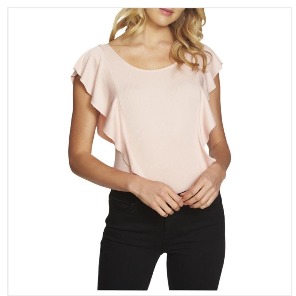 1. State Ribbed Ruffle Bodysuit in peach